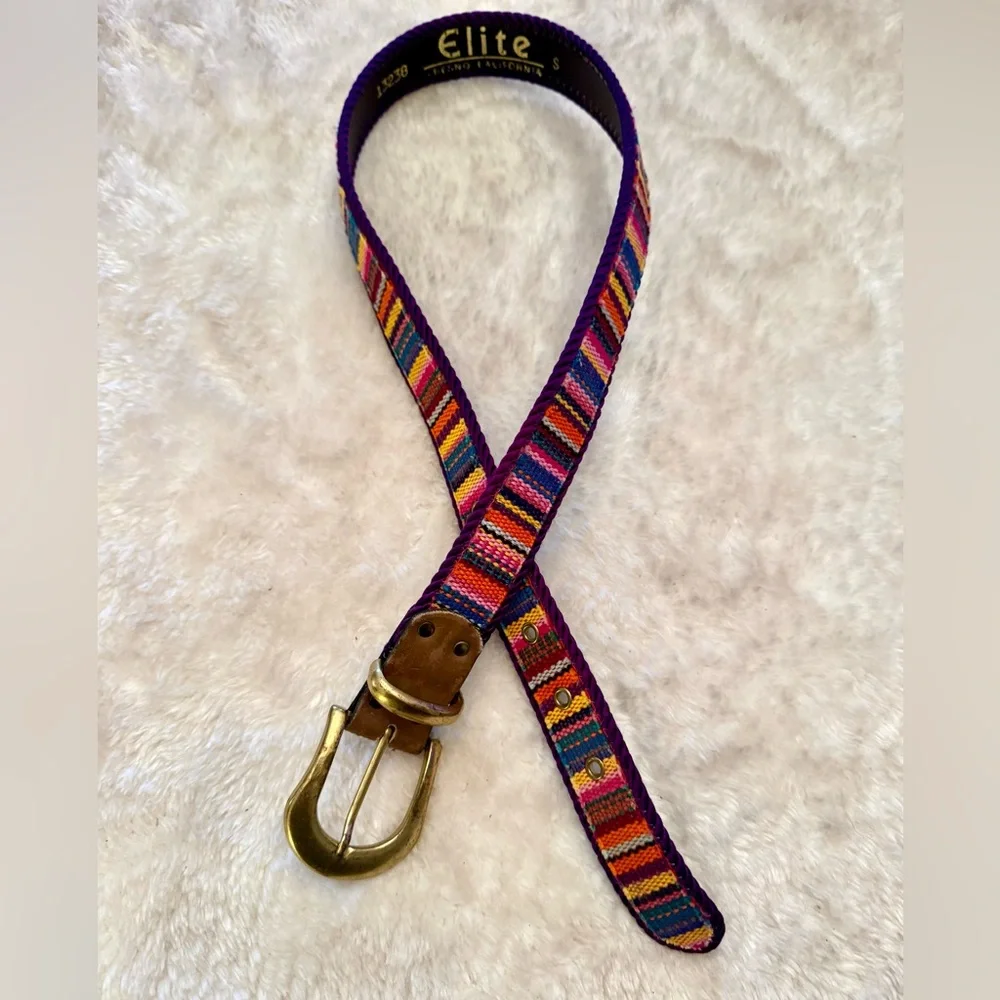 Vintage Colorful Striped Belt Jewel tones Sz S Elite